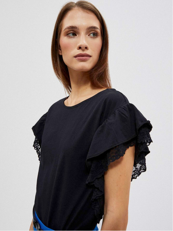Moodo Črna ženska bluza z volančki na ramenih Moodo