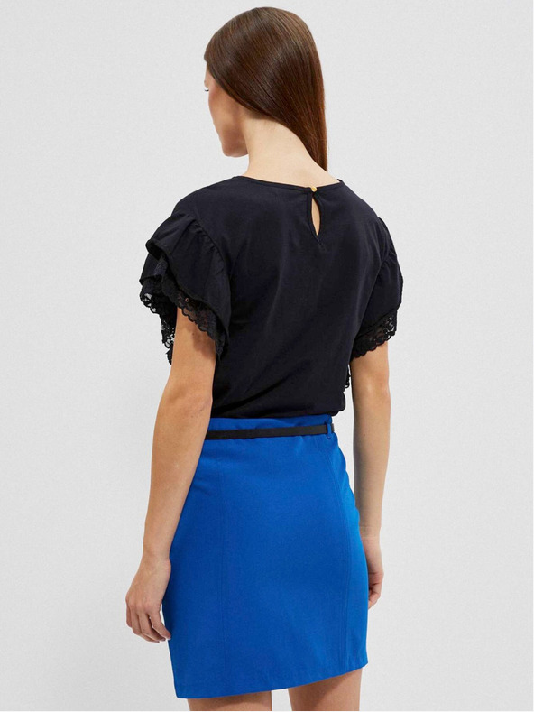 Moodo Črna ženska bluza z volančki na ramenih Moodo