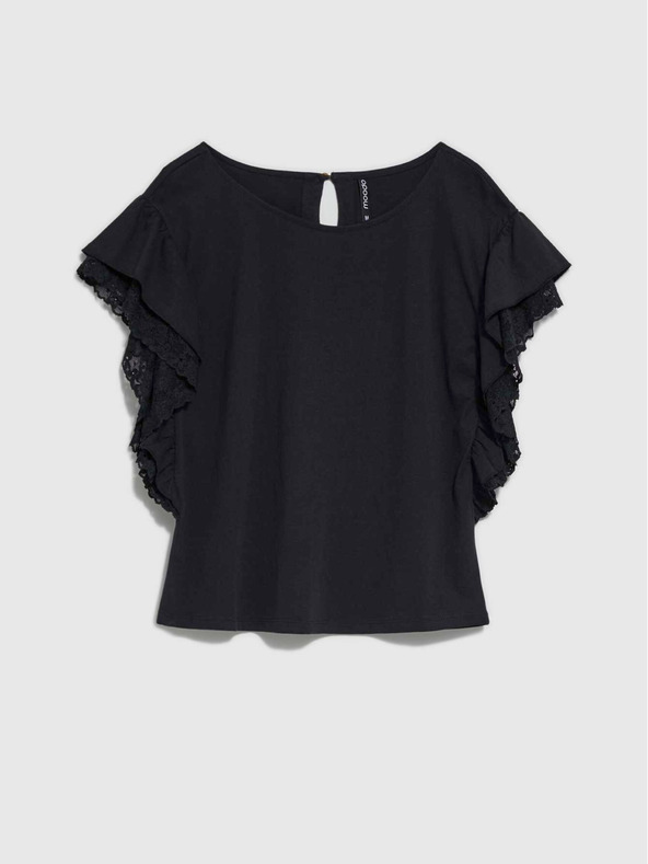 Moodo Črna ženska bluza z volančki na ramenih Moodo