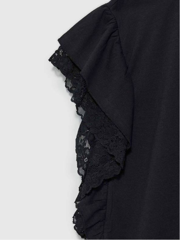 Moodo Črna ženska bluza z volančki na ramenih Moodo