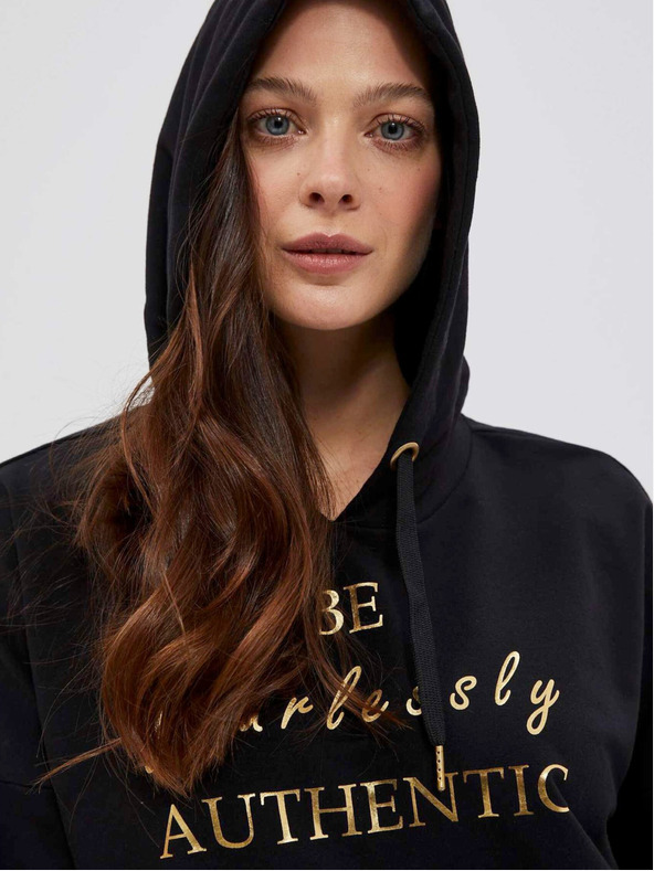 Moodo Črna ženska majica s kapuco Moodo