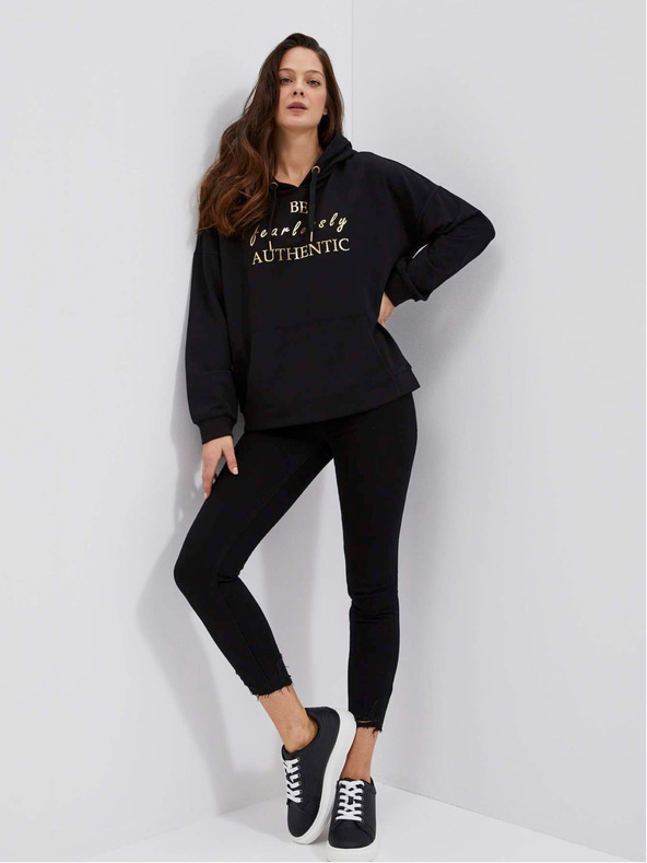 Moodo Črna ženska majica s kapuco Moodo