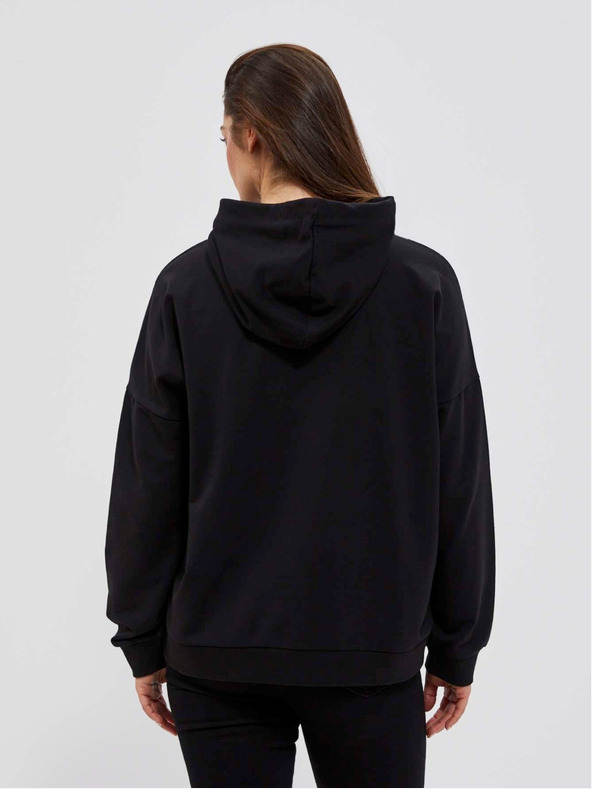 Moodo Črna ženska majica s kapuco Moodo