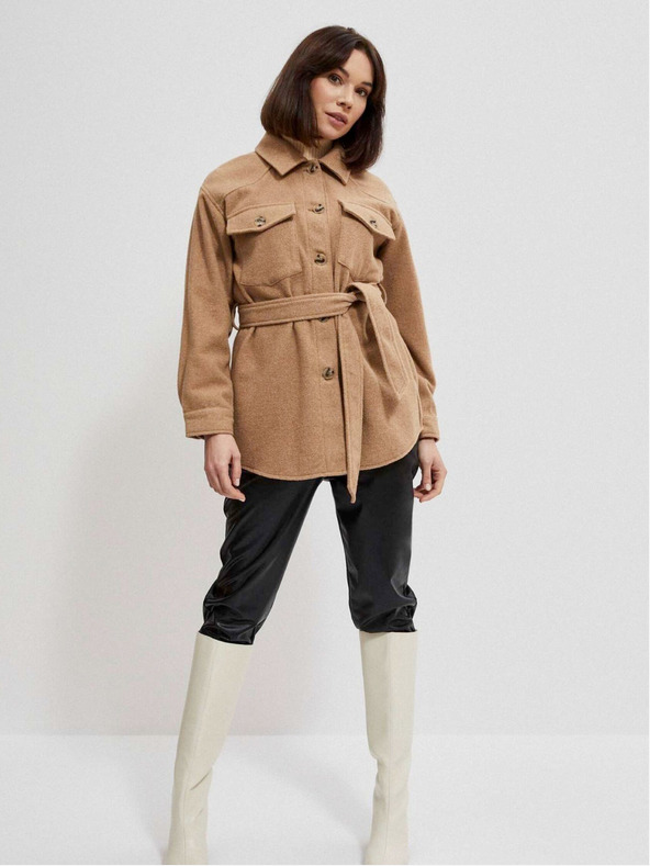 Moodo Bež ženska srajca jakna s pasom Moodo