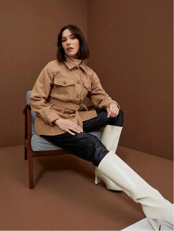 Moodo Bež ženska srajca jakna s pasom Moodo