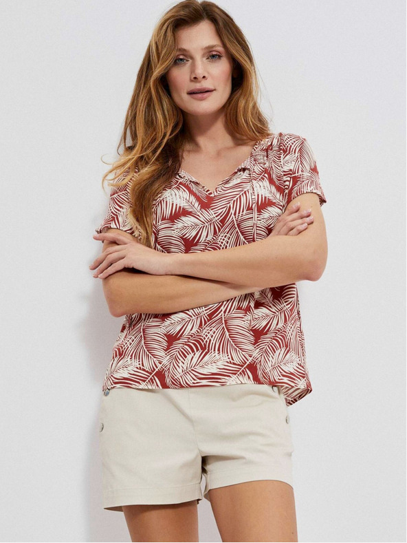 Moodo Bela in rdeča ženska vzorčasta bluza Moodo