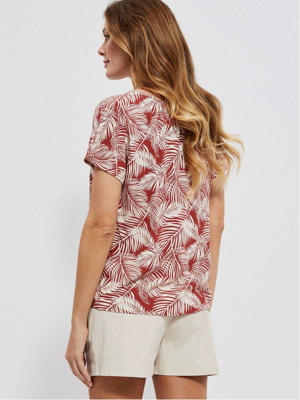 Moodo Bela in rdeča ženska vzorčasta bluza Moodo