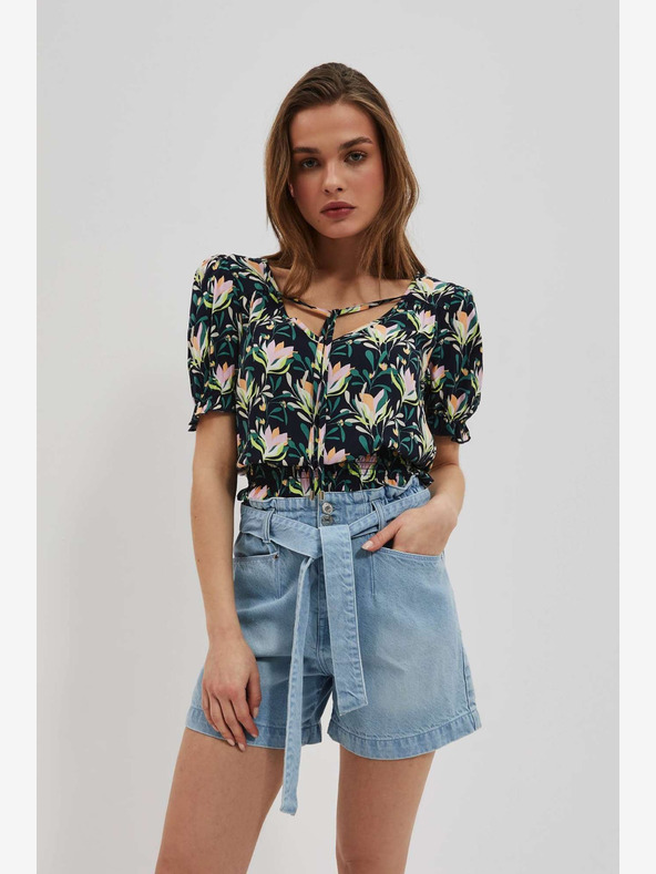 Moodo Temno modra cvetlična bluza Moodo