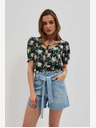 Moodo Temno modra cvetlična bluza Moodo