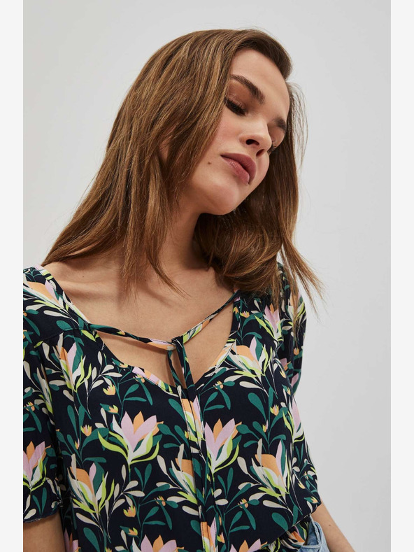 Moodo Temno modra cvetlična bluza Moodo