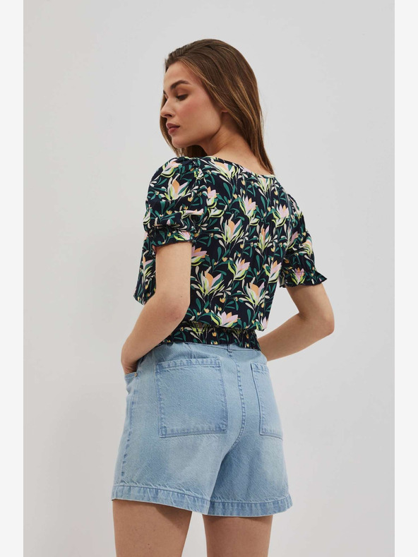 Moodo Temno modra cvetlična bluza Moodo