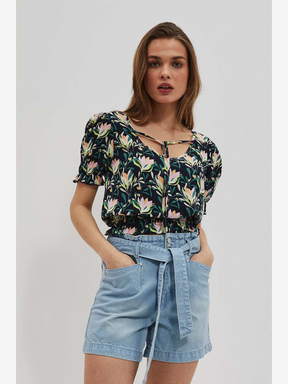 Moodo Temno modra cvetlična bluza Moodo