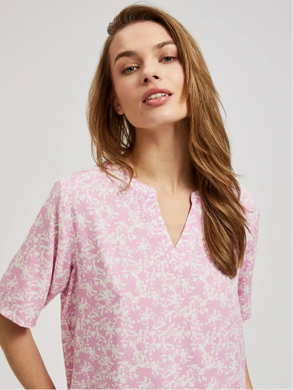 Moodo Svetlo roza vzorčasta bluza s kravato Moodo