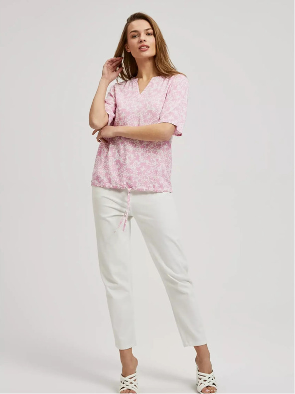 Moodo Svetlo roza vzorčasta bluza s kravato Moodo