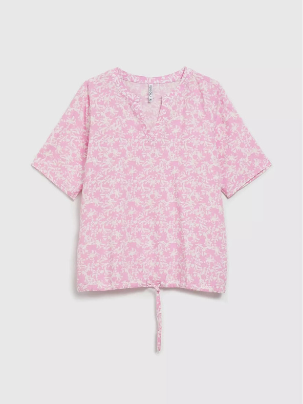 Moodo Svetlo roza vzorčasta bluza s kravato Moodo