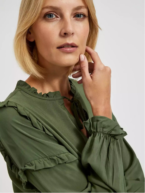 Moodo Kaki bluza z volančki na rokavih Moodo