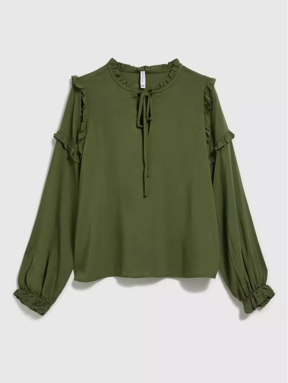 Moodo Kaki bluza z volančki na rokavih Moodo