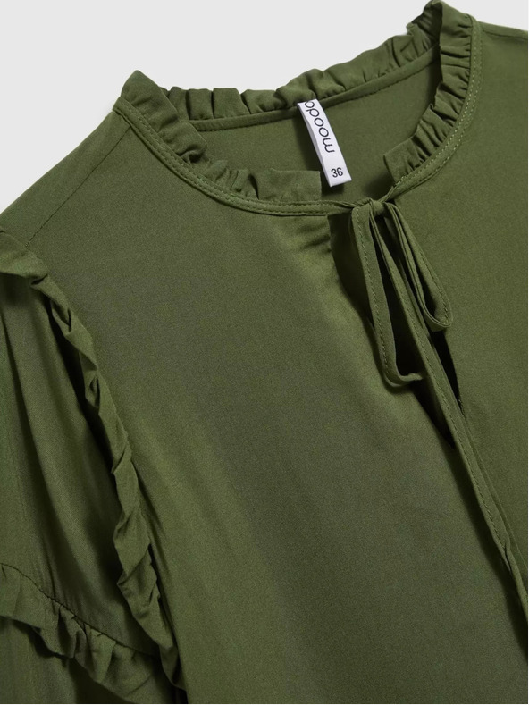 Moodo Kaki bluza z volančki na rokavih Moodo