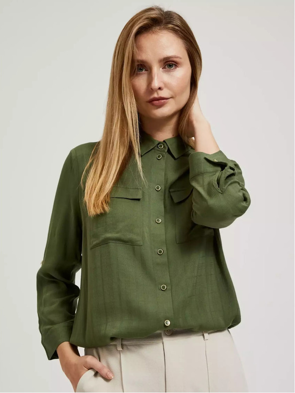 Moodo Kaki bluza z žepi in dolgimi rokavi Moodo