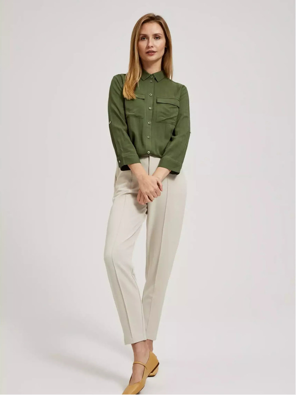 Moodo Kaki bluza z žepi in dolgimi rokavi Moodo