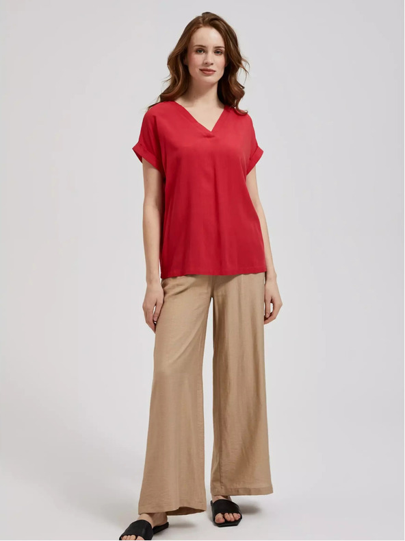 Moodo Rdeča majica z V-izrezom in kratkimi rokavi Moodo