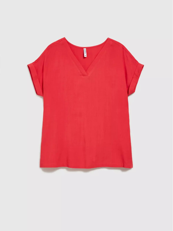 Moodo Rdeča majica z V-izrezom in kratkimi rokavi Moodo