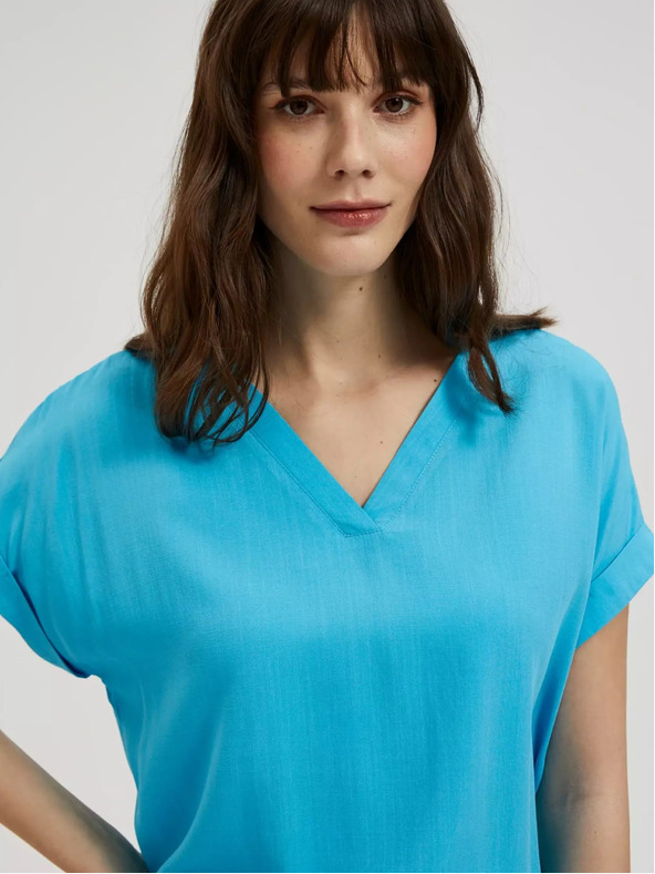 Moodo Modra bluza z V-izrezom iz viskoze Moodo