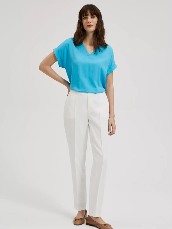 Moodo Modra bluza z V-izrezom iz viskoze Moodo