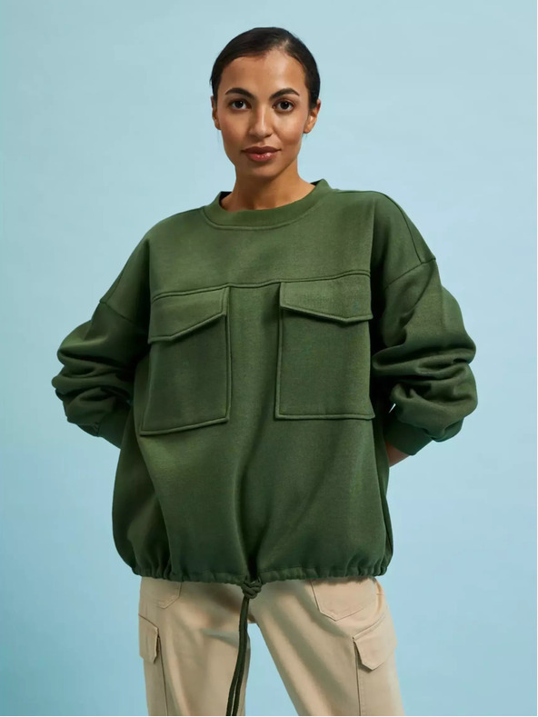 Moodo Kaki majica z velikimi žepi in vezalko v pasu Moodo