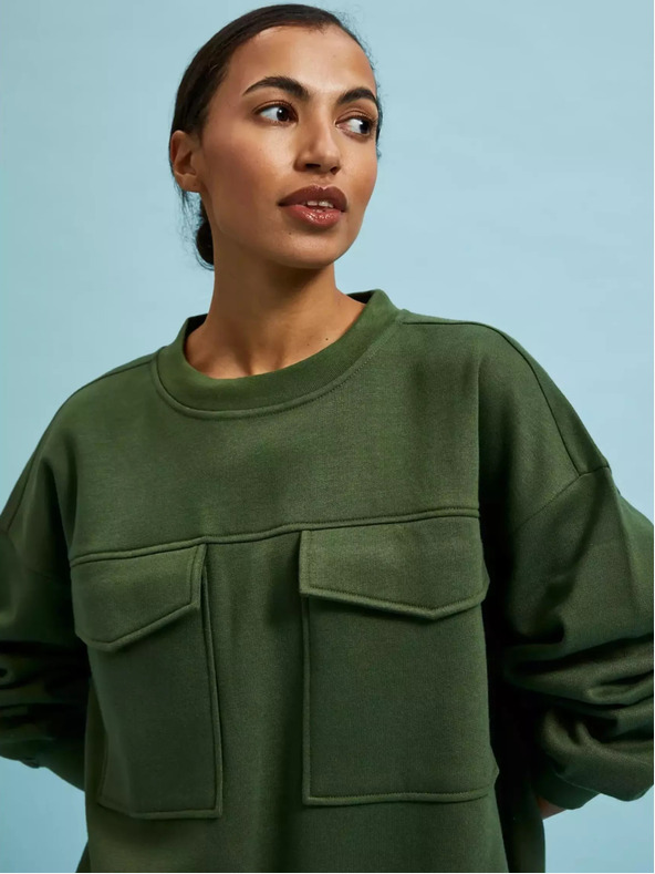 Moodo Kaki majica z velikimi žepi in vezalko v pasu Moodo