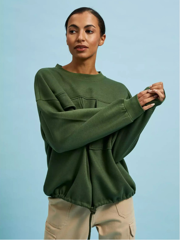 Moodo Kaki majica z velikimi žepi in vezalko v pasu Moodo