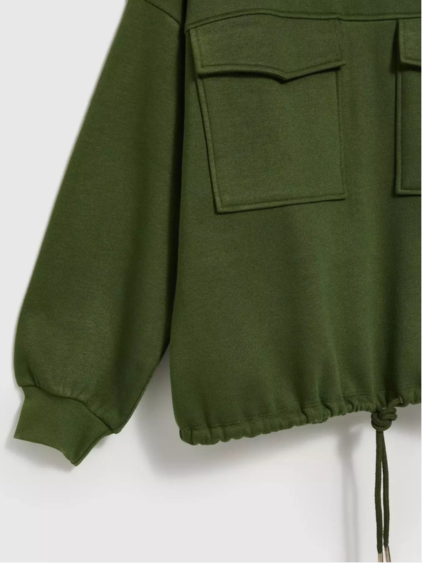 Moodo Kaki majica z velikimi žepi in vezalko v pasu Moodo