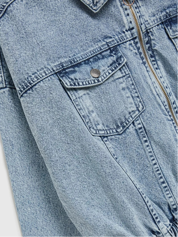 Moodo Svetlo modra jakna iz džinsa z zadrgo Moodo