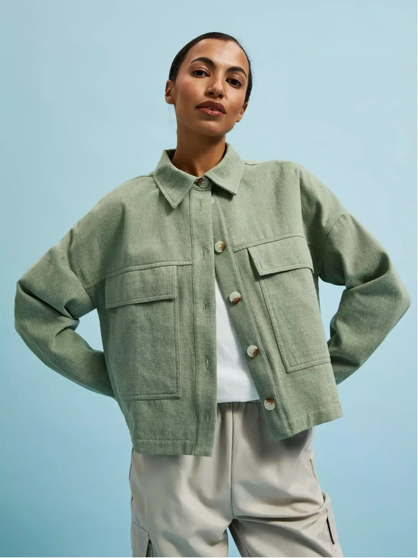 Moodo Olivno zelena jakna z žepi in ovratnikom Moodo