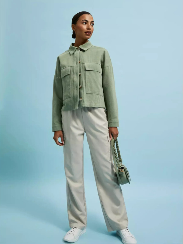 Moodo Olivno zelena jakna z žepi in ovratnikom Moodo