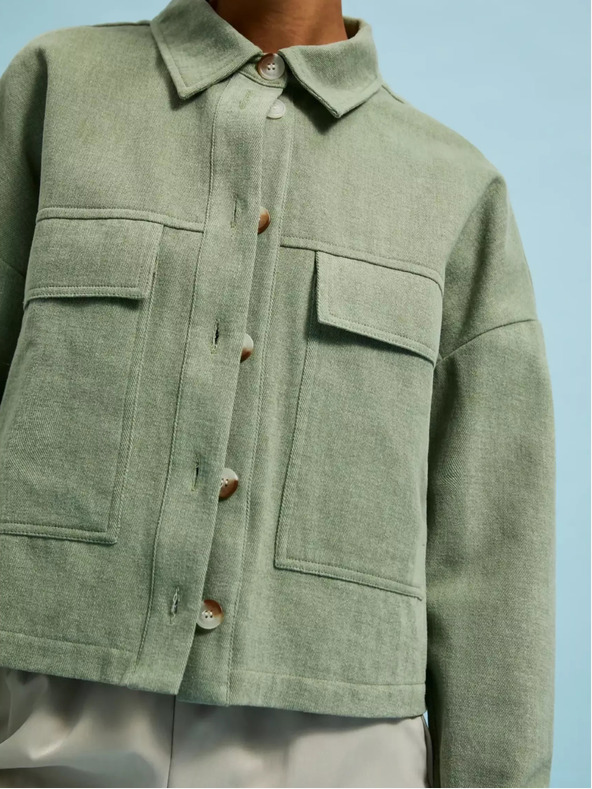 Moodo Olivno zelena jakna z žepi in ovratnikom Moodo