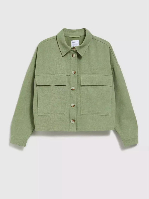 Moodo Olivno zelena jakna z žepi in ovratnikom Moodo