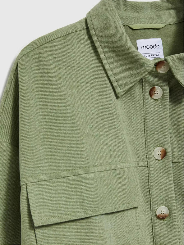 Moodo Olivno zelena jakna z žepi in ovratnikom Moodo