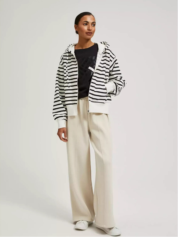 Moodo Črno-bela kapuca s tankimi črtami in zadrgo Moodo