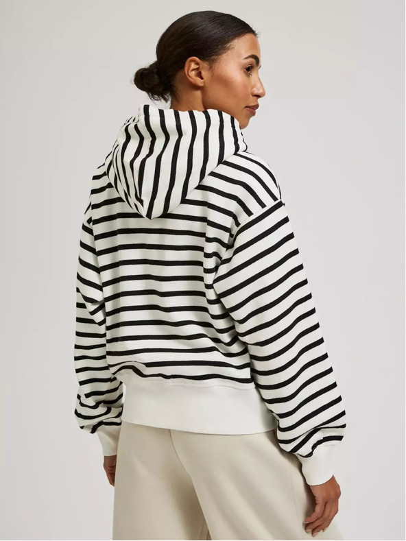 Moodo Črno-bela kapuca s tankimi črtami in zadrgo Moodo