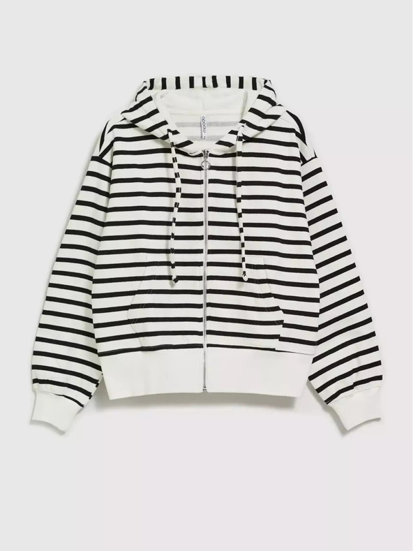 Moodo Črno-bela kapuca s tankimi črtami in zadrgo Moodo