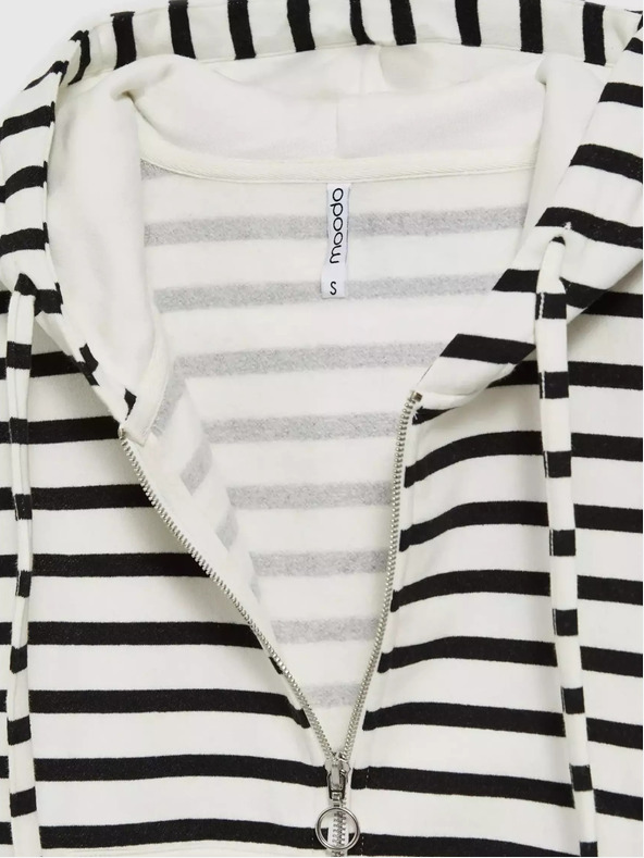 Moodo Črno-bela kapuca s tankimi črtami in zadrgo Moodo