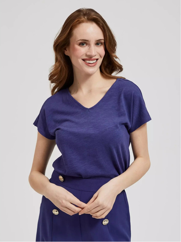 Moodo Vijolična majica z izrezom v obliki črke V Moodo