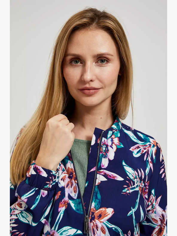 Moodo Temno modra bombažna jopa s cvetličnim potiskom Moodo