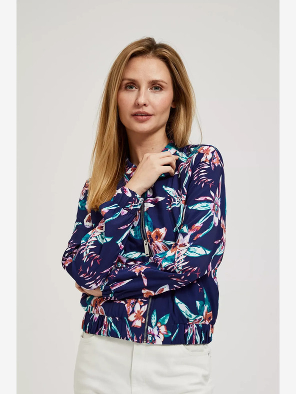 Moodo Temno modra bombažna jopa s cvetličnim potiskom Moodo