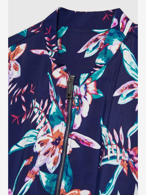 Moodo Temno modra bombažna jopa s cvetličnim potiskom Moodo