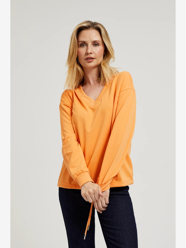 Moodo Oranžna majica z izrezom v obliki črke V Moodo