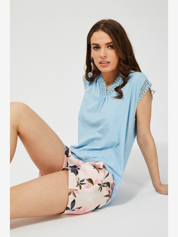 Moodo Rožnate ženske hlače s cvetličnim vzorcem Moodo