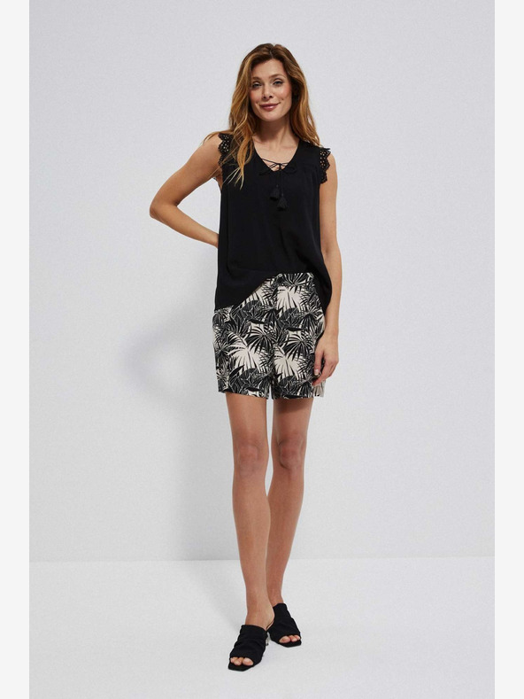 Moodo Belo-črne ženske kratke hlače z vzorcem Moodo