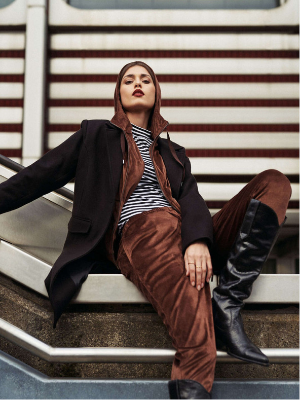 Moodo Moodo Rjave ženske hlače Moodo